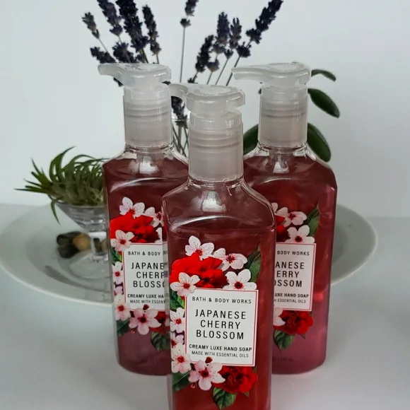 3 Bath & Body Works JAPANESE CHERRY BLOSSOM DROP Creamy Luxe Hand Soaps - Picture 1 of 5